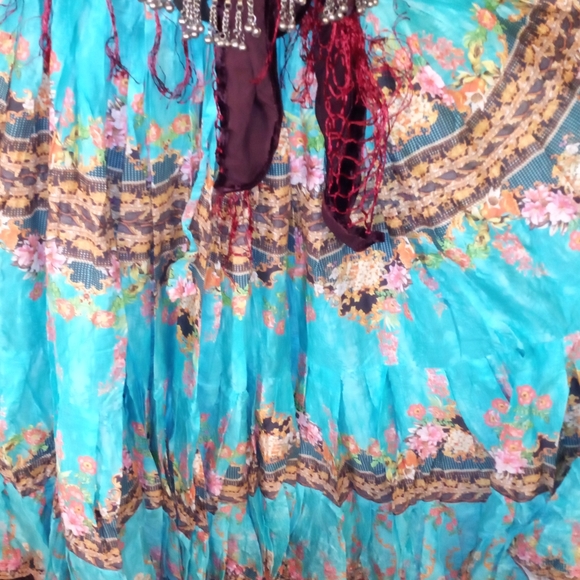 Gorgeous Turquoise Blue and Oranges 25Yard ATS Tribal Bellydance Skirt 36" - Picture 2 of 3